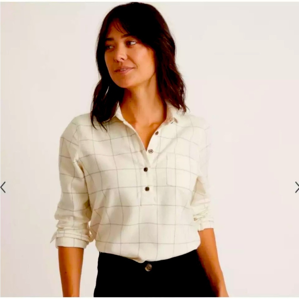EUC Marine LayerJosie Relaxed Popover Ivory/Grey Window Pane Sz L